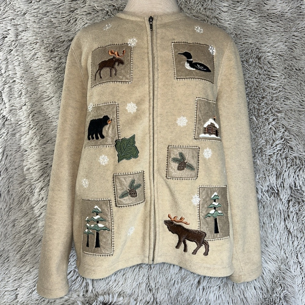 Croft & Barrow Outdoor‎ Fleece Rustic Cabincore Granny Cardigan Size Large Beige